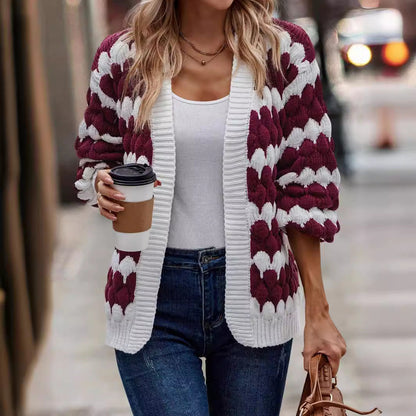 lovwvol sambas outfits New Autumn and Winter Women's Clothing Contrast Color Knitted Women's Cardigan Sweater