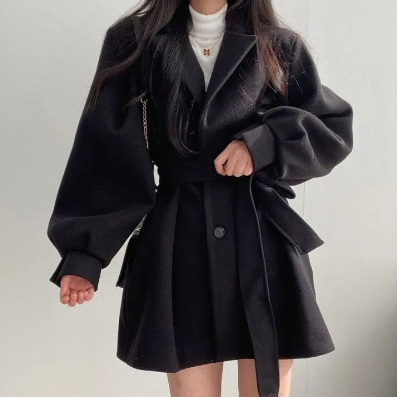 lovwvol 2000s fashion Korean Style Chic2024 Autumn and Winter Retro Girl's Big Windbreaker Tight Waist Loose Small Woolen Coat Women's Clothing