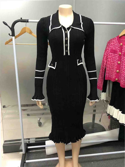 lovwvol uniforms dress to impress Autumn New Fashion Contrast Color Slim Knit Elegant One-Piece Dress