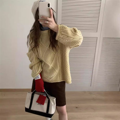 lovwvol outfit inspo Yishi Korean Style Retro Winter New Hemming Knitted Women's round Neck Twist Loose Lazy Style Pullover Sweater