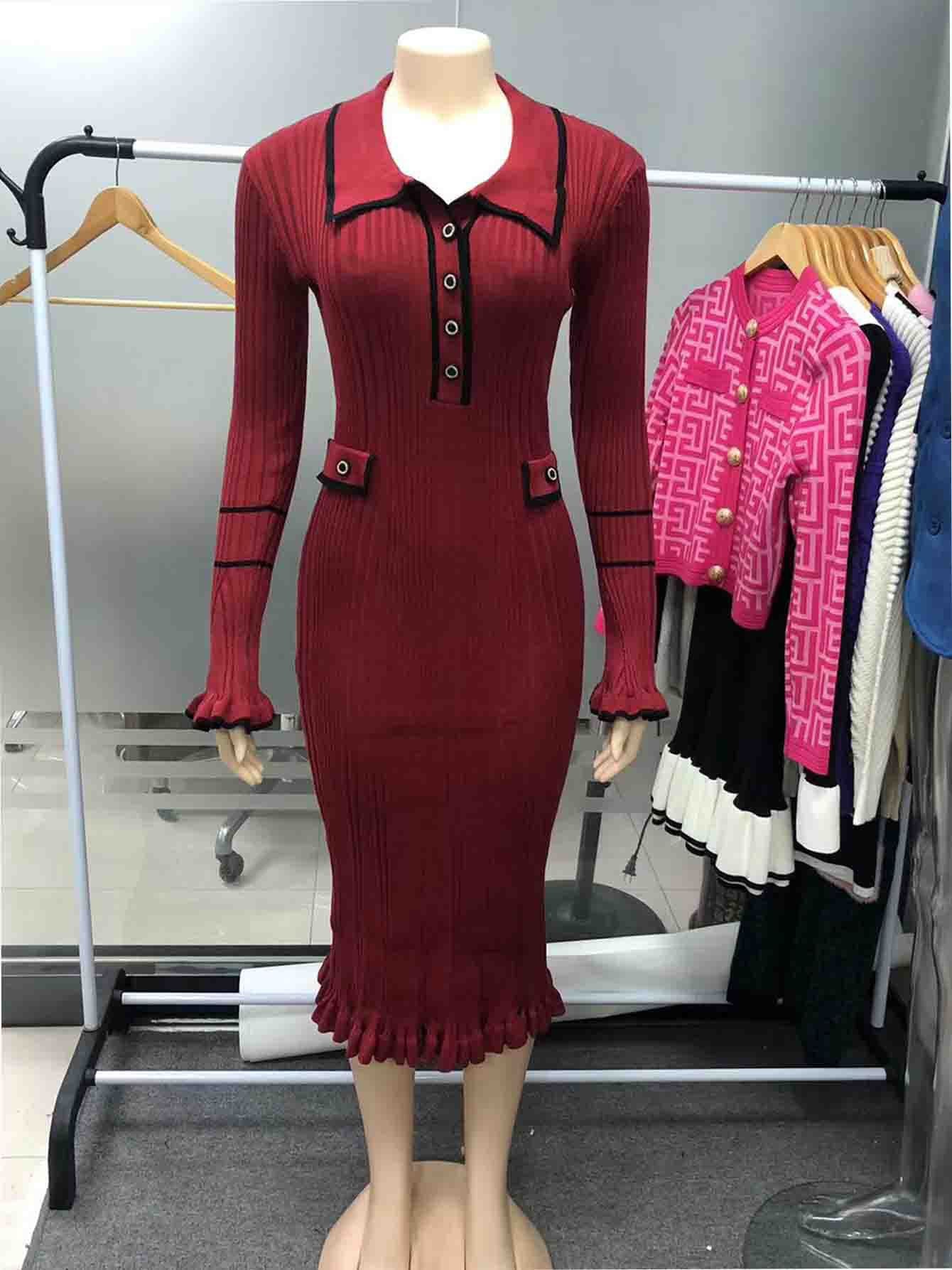 lovwvol uniforms dress to impress Autumn New Fashion Contrast Color Slim Knit Elegant One-Piece Dress