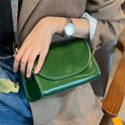 2025 summer new leather oblique span small bag women's casual versatile cover wide shoulder strap shoulder bag cowhide women's bag