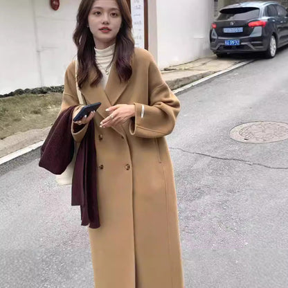 lovwvol frat boy outfits New Autumn and Winter Korean Style Loose Small Hepburn Style Woolen Coat Oatmeal Color Double-Sided Cashmere Coat for Women