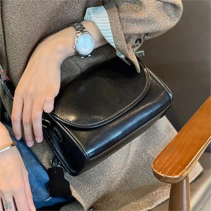 2025 summer new leather oblique span small bag women's casual versatile cover wide shoulder strap shoulder bag cowhide women's bag