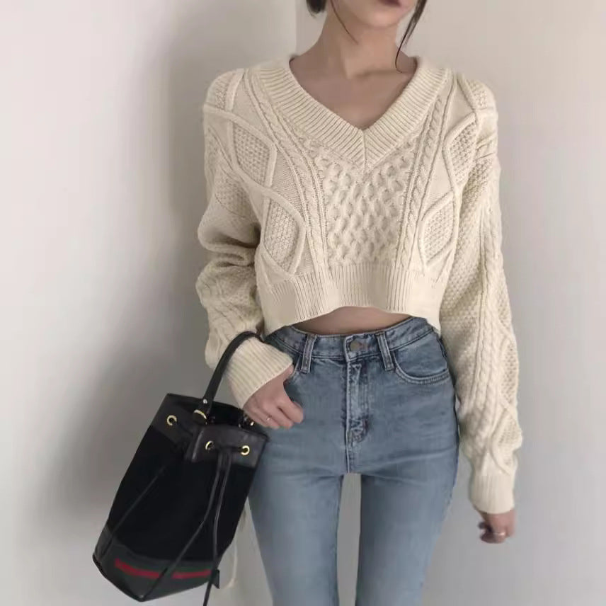 lovwvol frat boy outfits New Autumn and Winter Chic Western Style Retro Hemp Pattern Back Strap Japanese Style Lazy Style Knitted Sweater