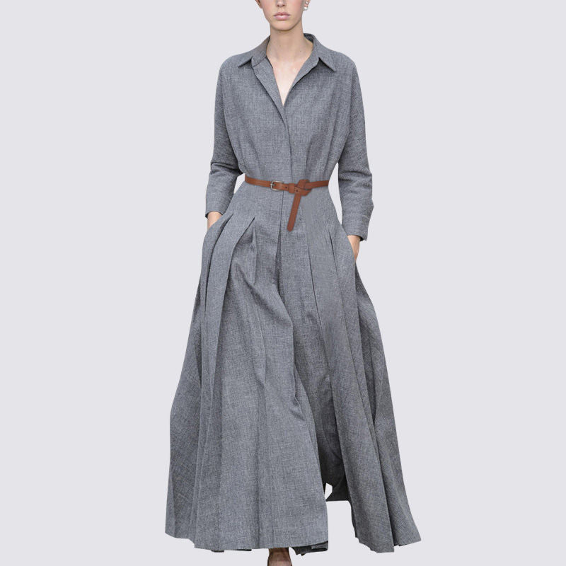 lovwvol barn jacket outfits Super Long Shirt Dress for Women Spring and Autumn Long Pleated Large Swing Dress Fashionable Trendy Waist-Tight to Ankle Dress