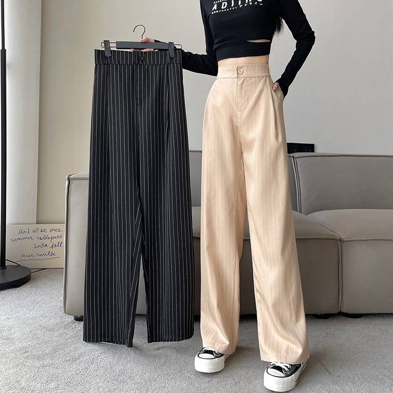 lovwvol frat outfits Navy Blue Striped Wide-Leg Pants for Women Autumn and Winter New Casual Suit Pants Draping Trousers for Women