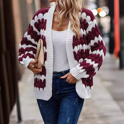 lovwvol sambas outfits New Autumn and Winter Women's Clothing Contrast Color Knitted Women's Cardigan Sweater