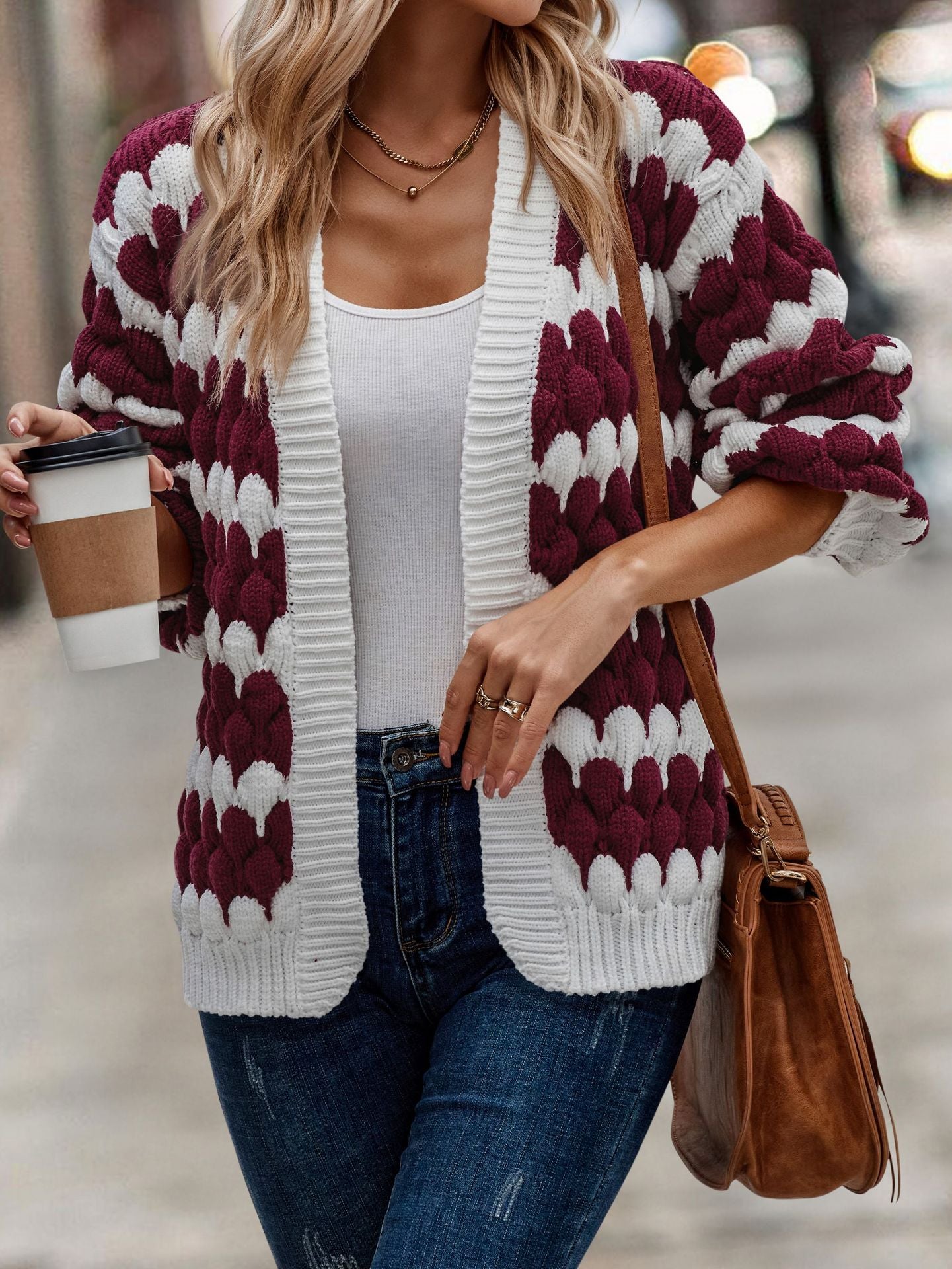 lovwvol sambas outfits New Autumn and Winter Women's Clothing Contrast Color Knitted Women's Cardigan Sweater