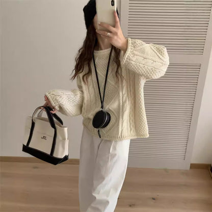 lovwvol outfit inspo Yishi Korean Style Retro Winter New Hemming Knitted Women's round Neck Twist Loose Lazy Style Pullover Sweater