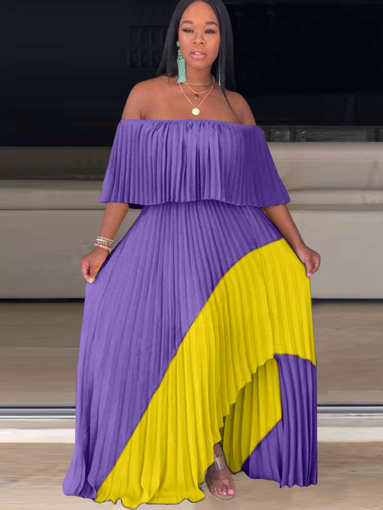 Off Shoulder Ombre Pleated Maxi Dress