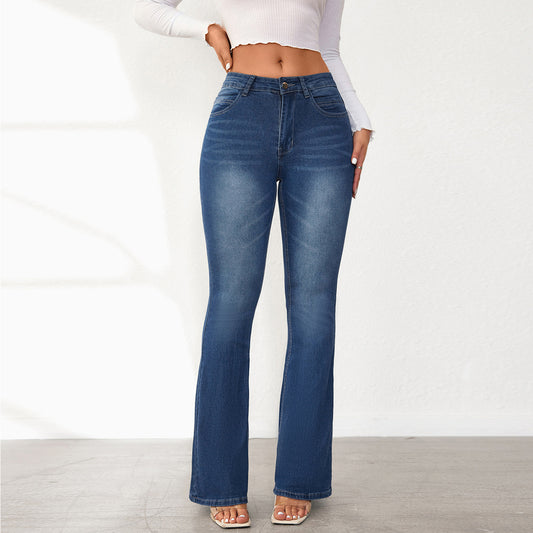 2025 New retro jeans women's spring  new elastic slim-fit micro-flared pants trousers