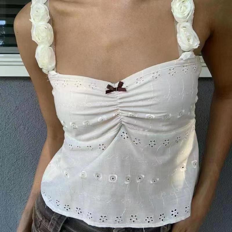 lovwvol summer outfits inspo New Age-Reducing Flower Small Sling Chest-Shaped Slim-Fit Short Vest