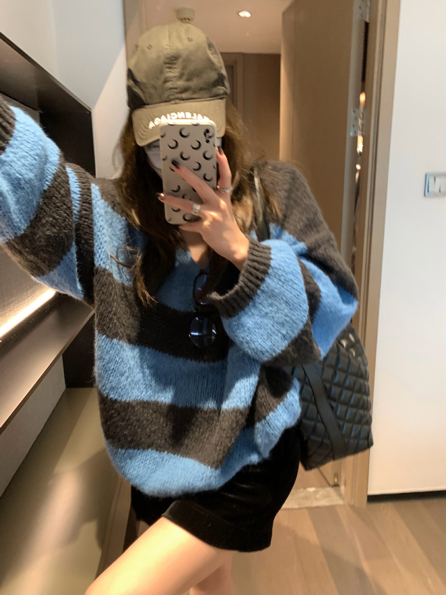 lovwvol fall sweater Lazy Thick Striped Loose plus Size Pullover Sweater Lantern Sleeve Pullover Women's Autumn and Winter New G9