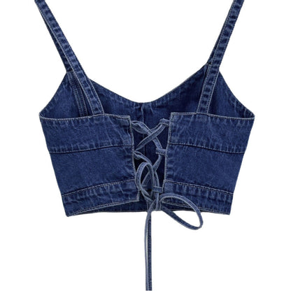 lovwvol grunge dti Denim Outer Wear Small Camisole Korean Style Cross Strap Beauty Back Short Stackable Outer Wear Top for Women