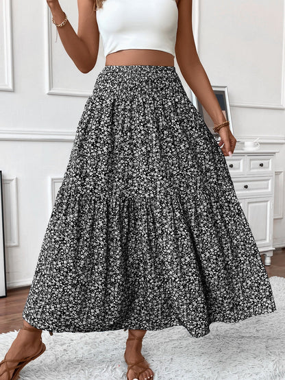 lovwvol summer outfits inspo Small Floral Three-Layer Stitching Long Skirt High-Grade Women's A- line Skirt