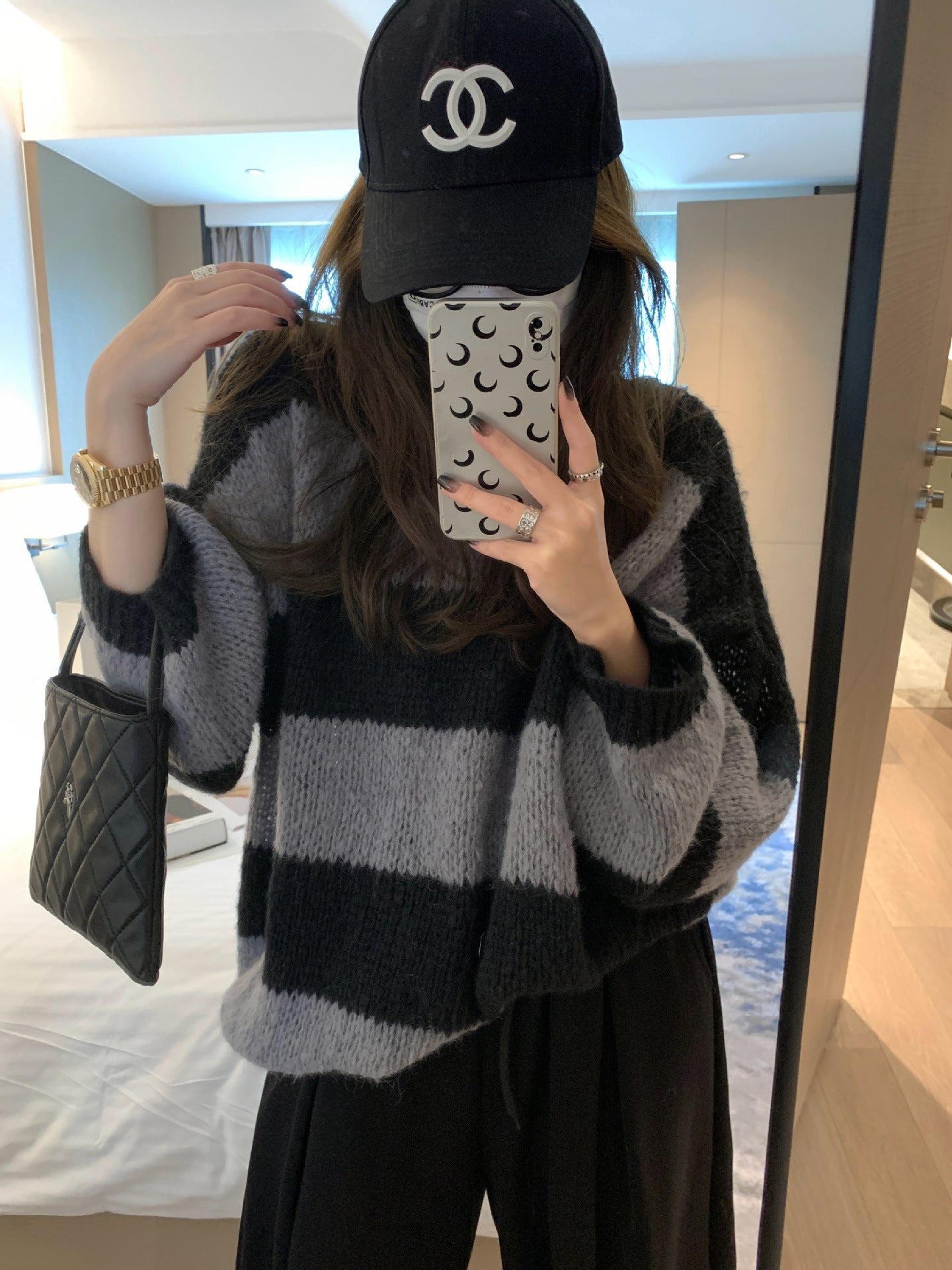 lovwvol fall sweater Lazy Thick Striped Loose plus Size Pullover Sweater Lantern Sleeve Pullover Women's Autumn and Winter New G9