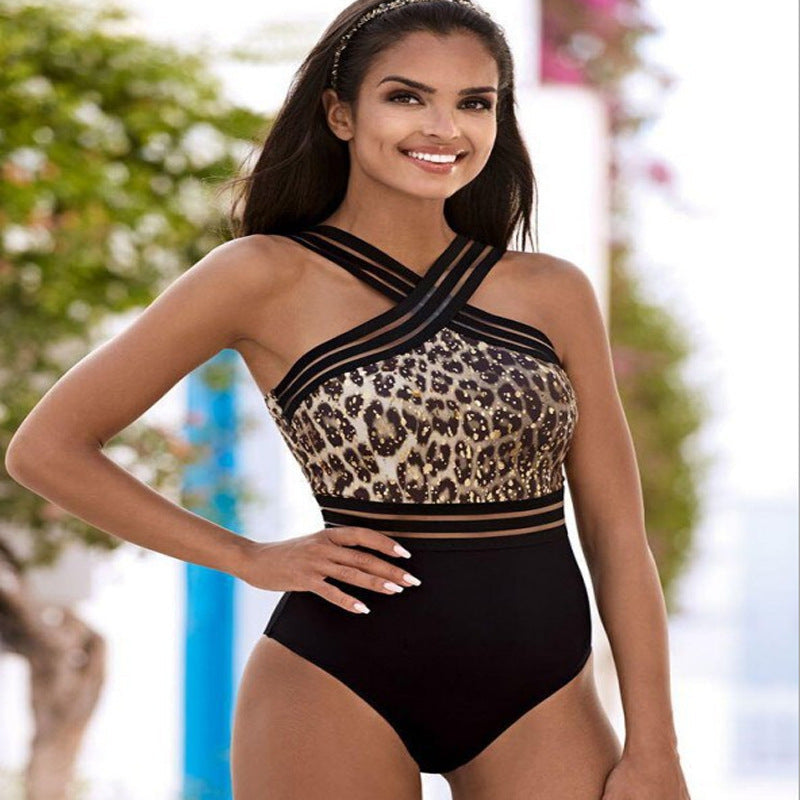 lovwvol summer fits Swimsuit Bikini High Waist Leopard Stitching Bikini Women Swimsuit One-Piece Bikini