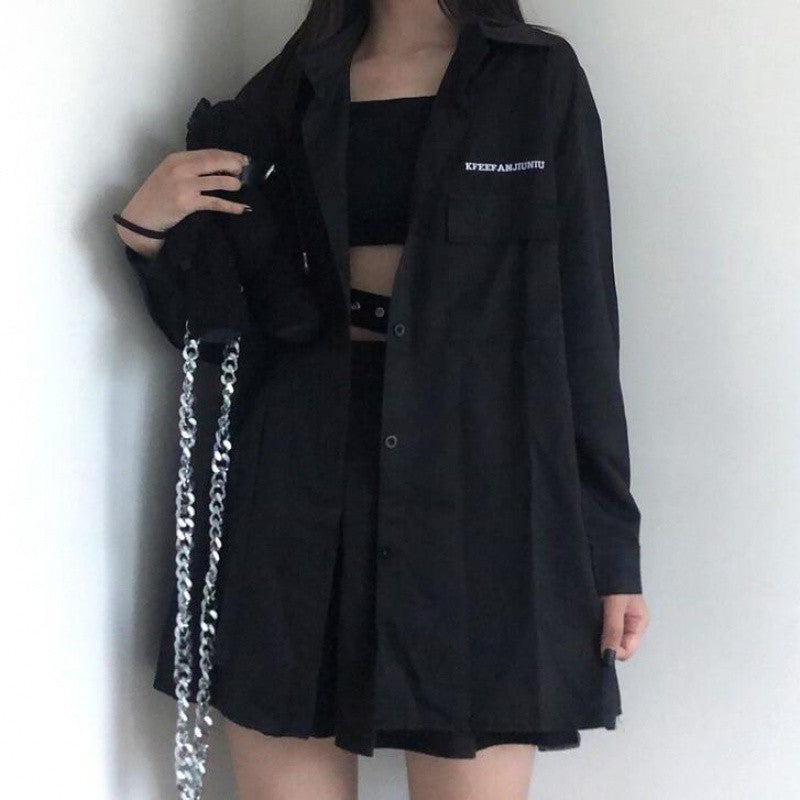 lovwvol grunge outfits Black Pleated Skirt Female Summer Student Skirt Uniform Skirt Hot Girl Tooling High Waist Word Skirt Fashion