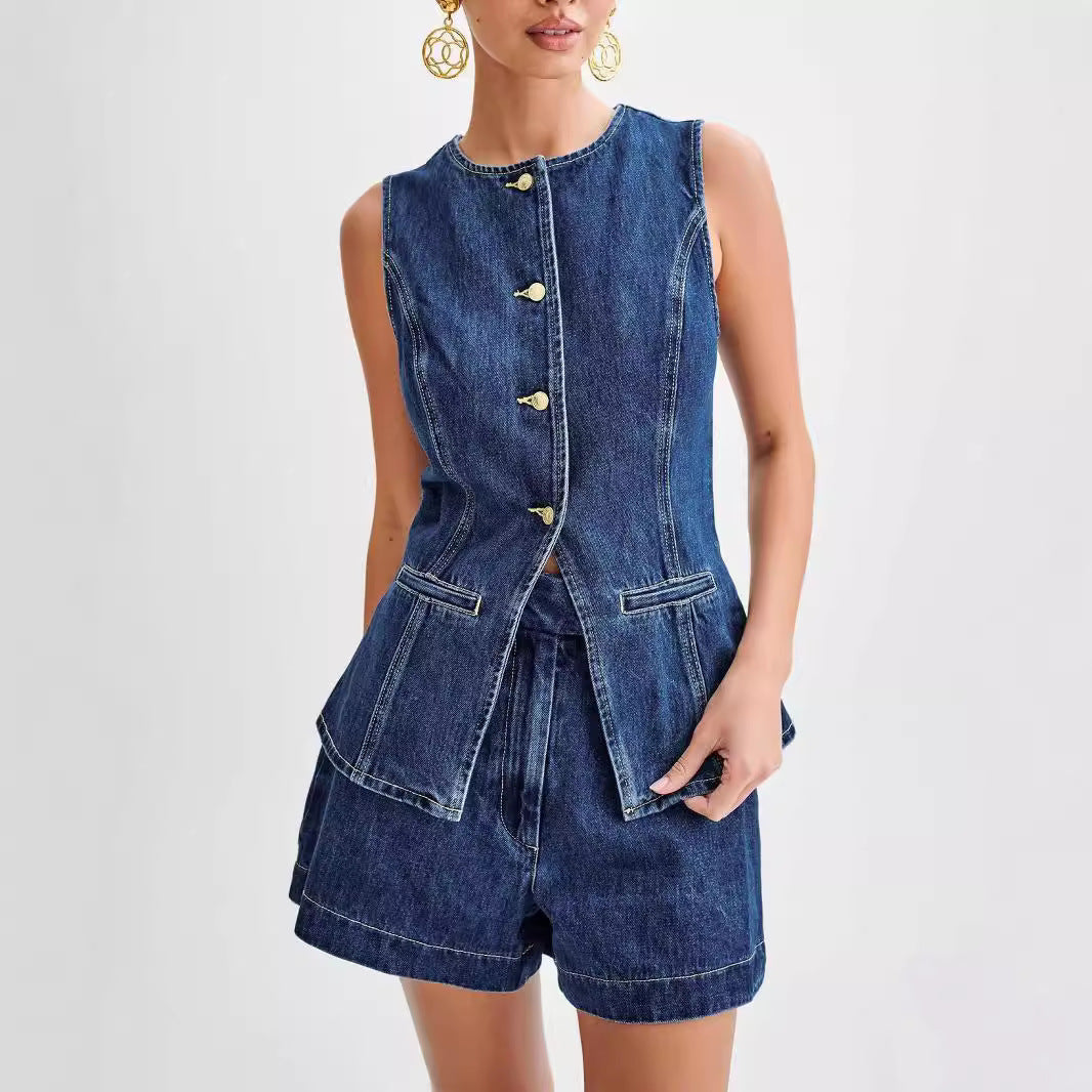 lovwvol barn jacket outfits Spring and Summer Fashion Casual Sleeveless High Waist Denim Suit Women's Clothing