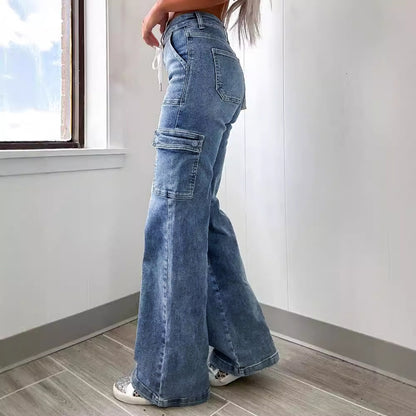 2025 Factory direct sales  new straight jeans women's clothing n casual lace-up multi-bag functional overalls spot