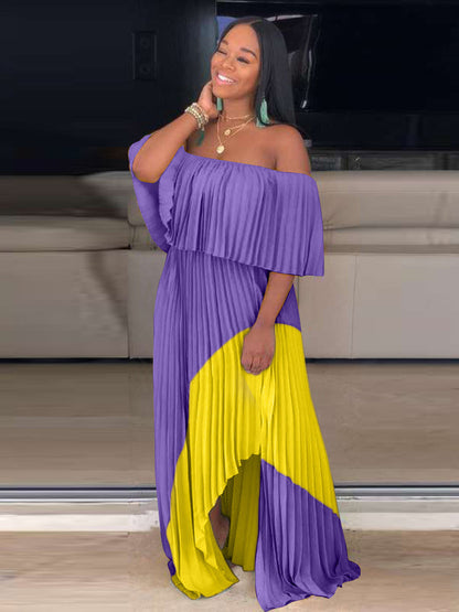 Off Shoulder Ombre Pleated Maxi Dress