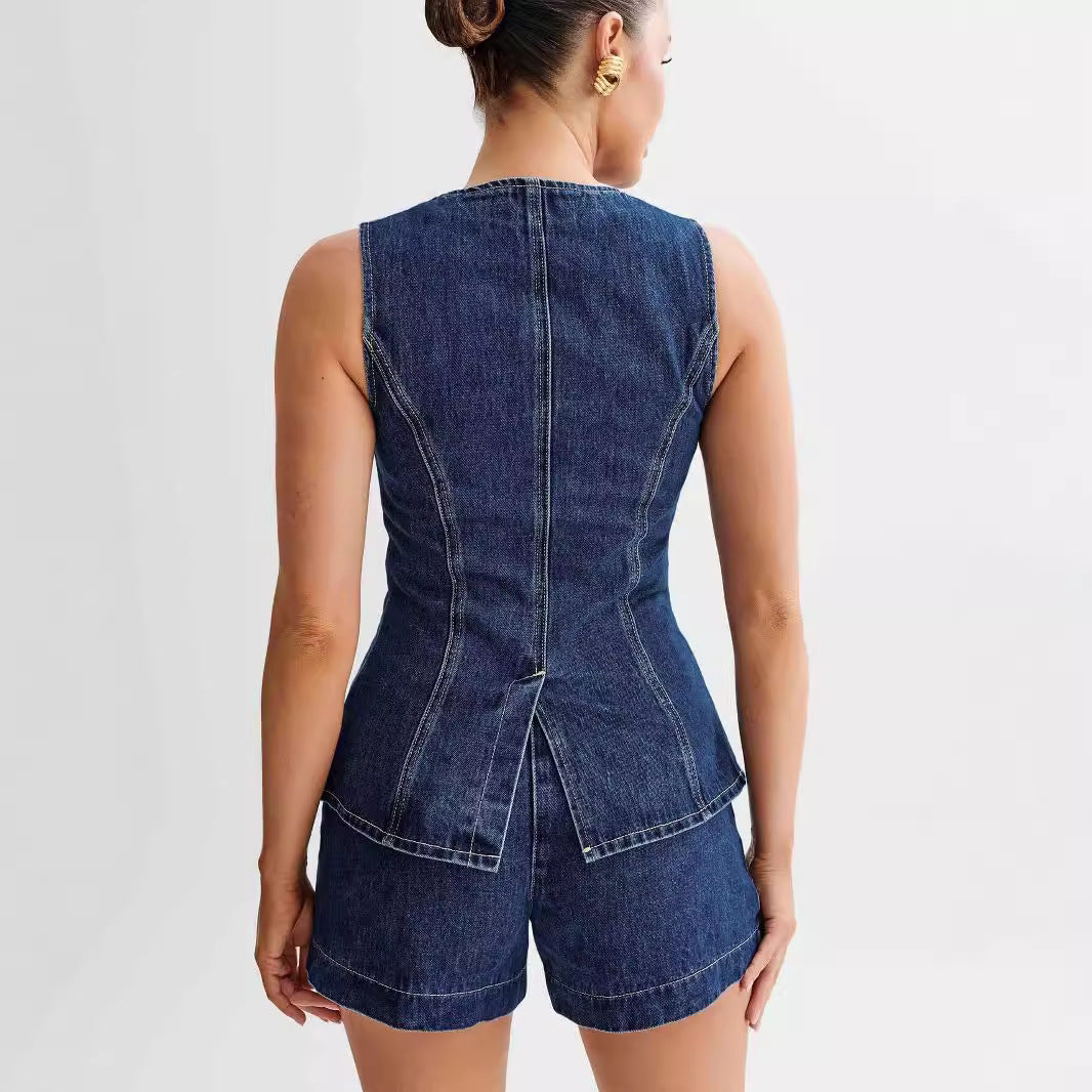 lovwvol barn jacket outfits Spring and Summer Fashion Casual Sleeveless High Waist Denim Suit Women's Clothing