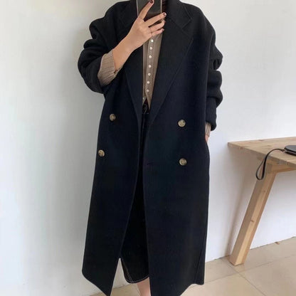 lovwvol frat boy outfits New Autumn and Winter Korean Style Loose Small Hepburn Style Woolen Coat Oatmeal Color Double-Sided Cashmere Coat for Women