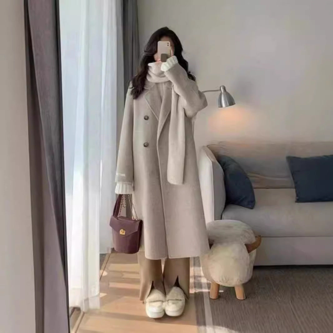 lovwvol frat boy outfits New Autumn and Winter Korean Style Loose Small Hepburn Style Woolen Coat Oatmeal Color Double-Sided Cashmere Coat for Women