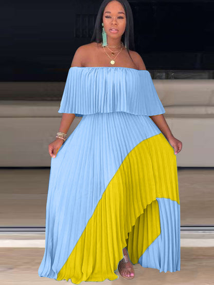 Off Shoulder Ombre Pleated Maxi Dress