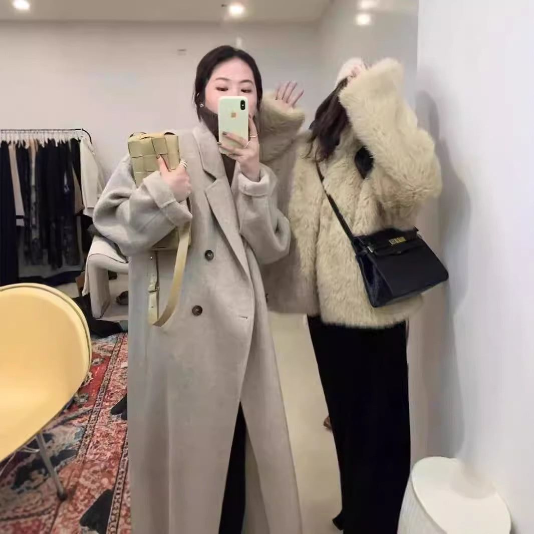 lovwvol frat boy outfits New Autumn and Winter Korean Style Loose Small Hepburn Style Woolen Coat Oatmeal Color Double-Sided Cashmere Coat for Women