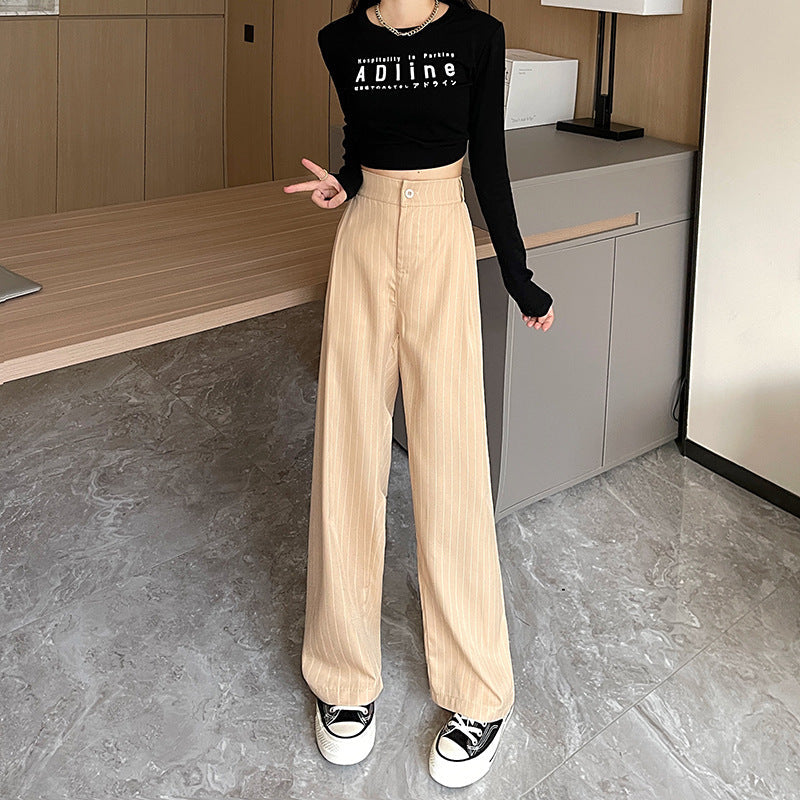 lovwvol frat outfits Navy Blue Striped Wide-Leg Pants for Women Autumn and Winter New Casual Suit Pants Draping Trousers for Women