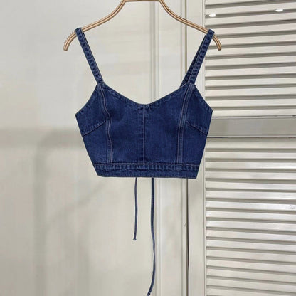 lovwvol grunge dti Denim Outer Wear Small Camisole Korean Style Cross Strap Beauty Back Short Stackable Outer Wear Top for Women