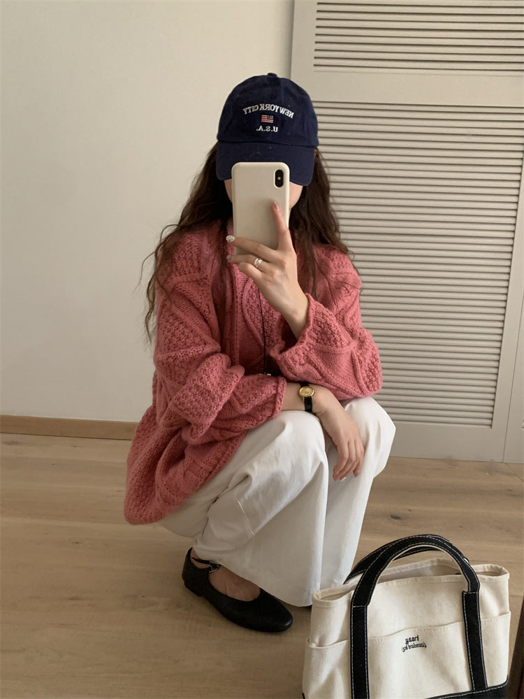 lovwvol outfit inspo Yishi Korean Style Retro Winter New Hemming Knitted Women's round Neck Twist Loose Lazy Style Pullover Sweater