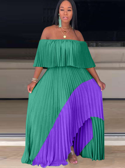 Off Shoulder Ombre Pleated Maxi Dress