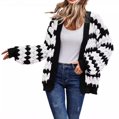 lovwvol sambas outfits New Autumn and Winter Women's Clothing Contrast Color Knitted Women's Cardigan Sweater