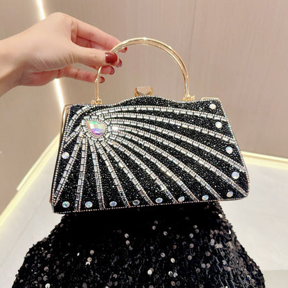 New New 2025 diamond-encrusted handbag simple fashion dress bag banquet bag dinner bag shoulder bag oblique span bag