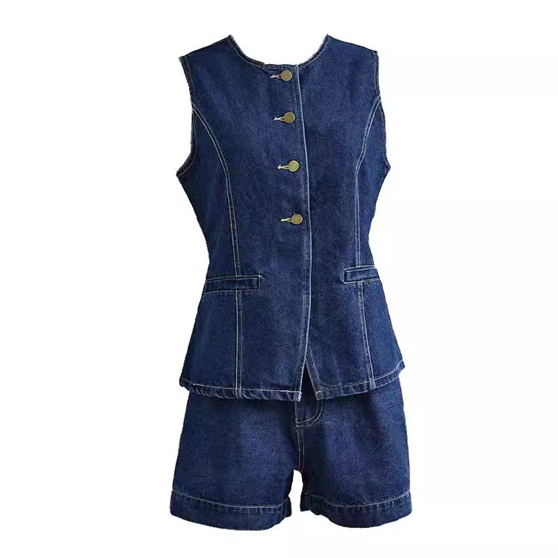 lovwvol barn jacket outfits Spring and Summer Fashion Casual Sleeveless High Waist Denim Suit Women's Clothing