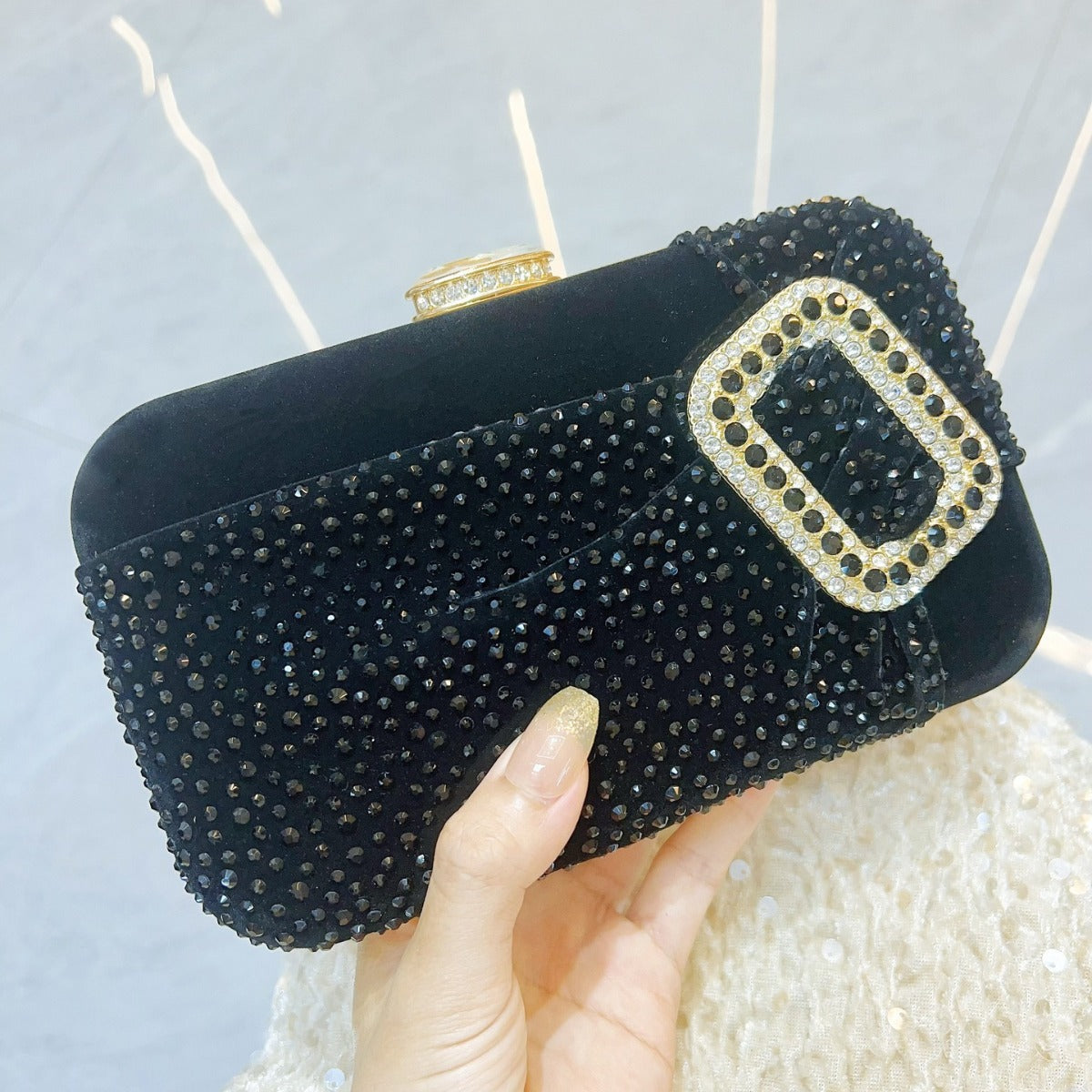 New New clutch bag, high-end diamond-encrusted velvet bread bag, celebrity with cheongsam, one-shoulder messenger dinner bag, women