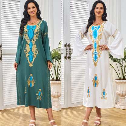 popular Summer New Hot Trade Clothing Muslim Women's Clothing Casual Commuter Malaysia Embroidered Robe Dress