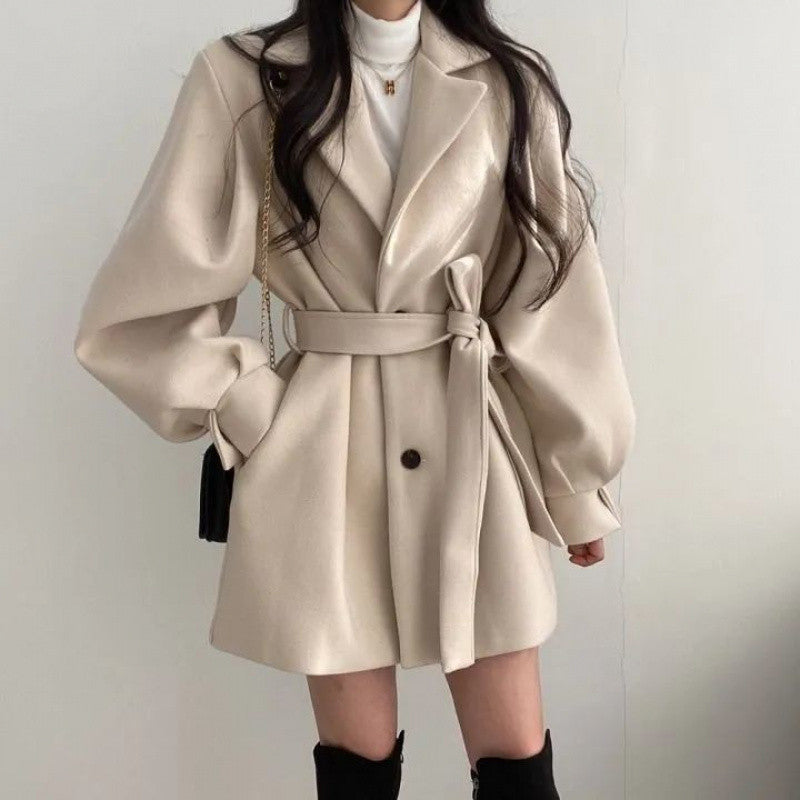 lovwvol 2000s fashion Korean Style Chic2024 Autumn and Winter Retro Girl's Big Windbreaker Tight Waist Loose Small Woolen Coat Women's Clothing