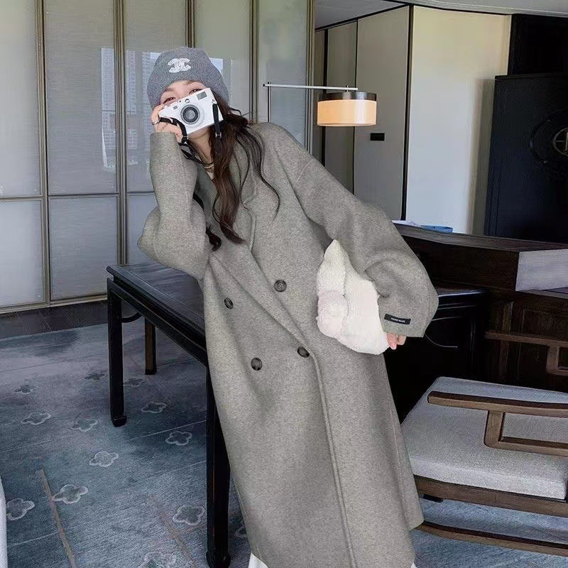 lovwvol frat boy outfits New Autumn and Winter Korean Style Loose Small Hepburn Style Woolen Coat Oatmeal Color Double-Sided Cashmere Coat for Women