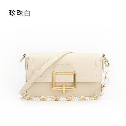 2025 Women's bag  new spring and summer  niche texture shoulder cowhide body small square bag chain leather underarm bag