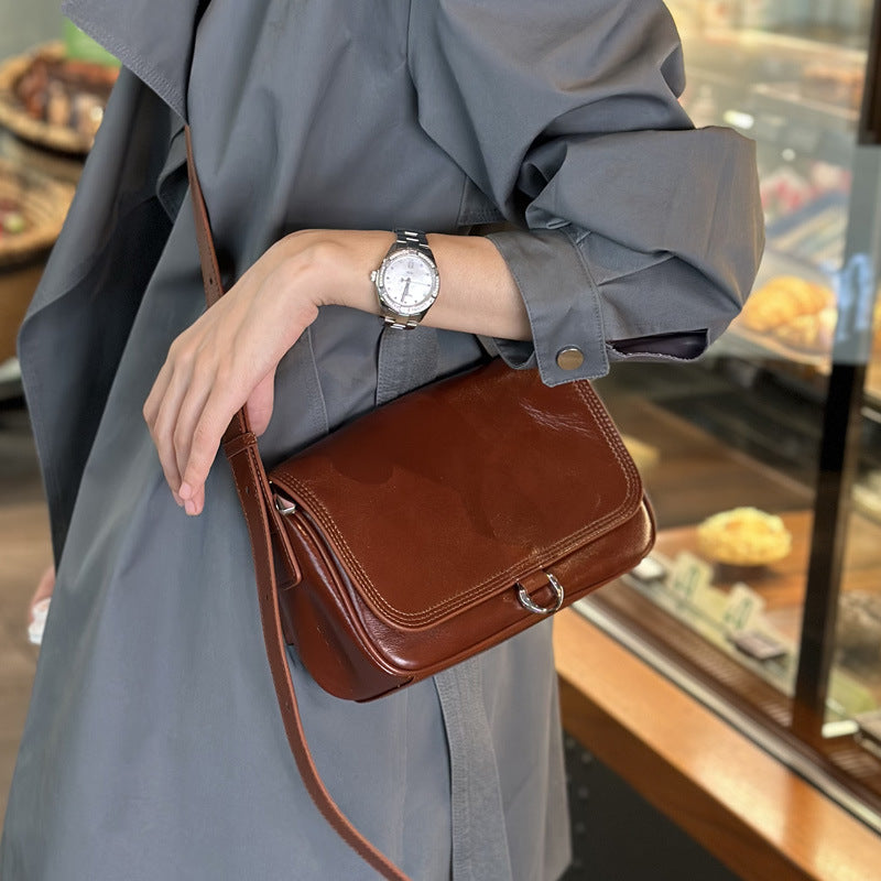 2025 Factory direct sales  spring and summer new first-layer vegetable tanned cowhide simple temperament versatile single shoulder leather women's bag