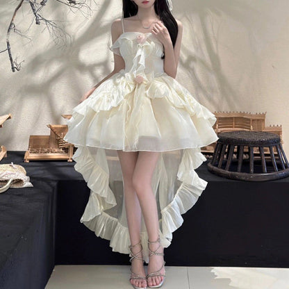 lovwvol ribbons galore dress to impress Summer New Korean Style White Moonlight First Love Sense Niche Exquisite Waist Slimming Sling Tail Dress Short Skirt for Women