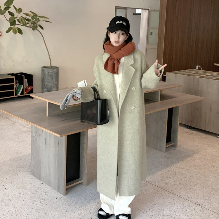 lovwvol frat boy outfits New Autumn and Winter Korean Style Loose Small Hepburn Style Woolen Coat Oatmeal Color Double-Sided Cashmere Coat for Women