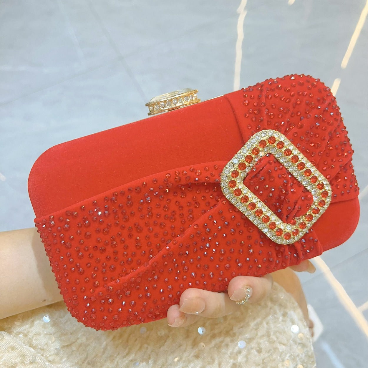 New New clutch bag, high-end diamond-encrusted velvet bread bag, celebrity with cheongsam, one-shoulder messenger dinner bag, women