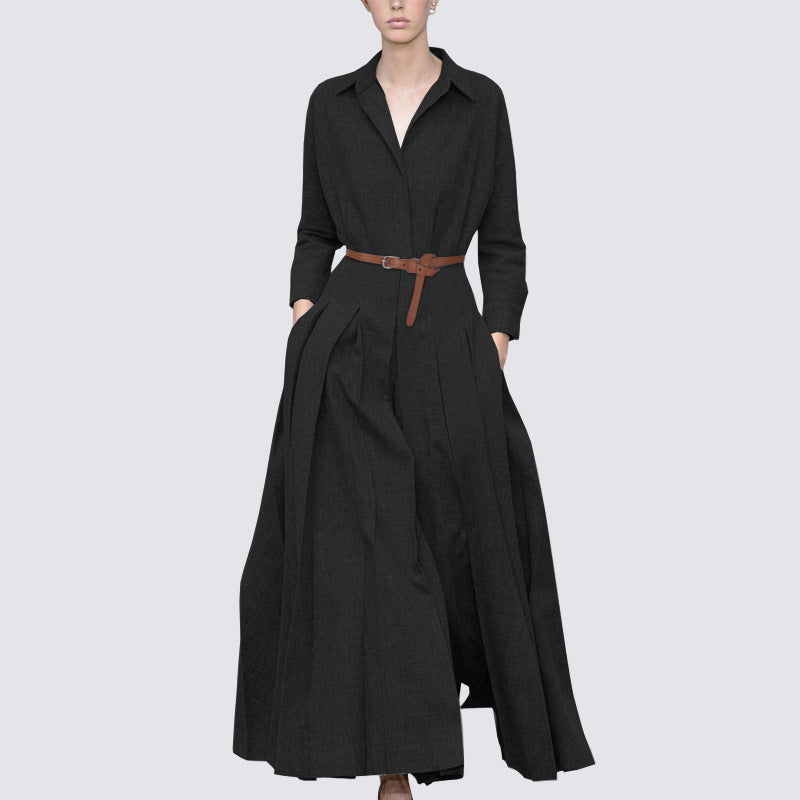 lovwvol barn jacket outfits Super Long Shirt Dress for Women Spring and Autumn Long Pleated Large Swing Dress Fashionable Trendy Waist-Tight to Ankle Dress