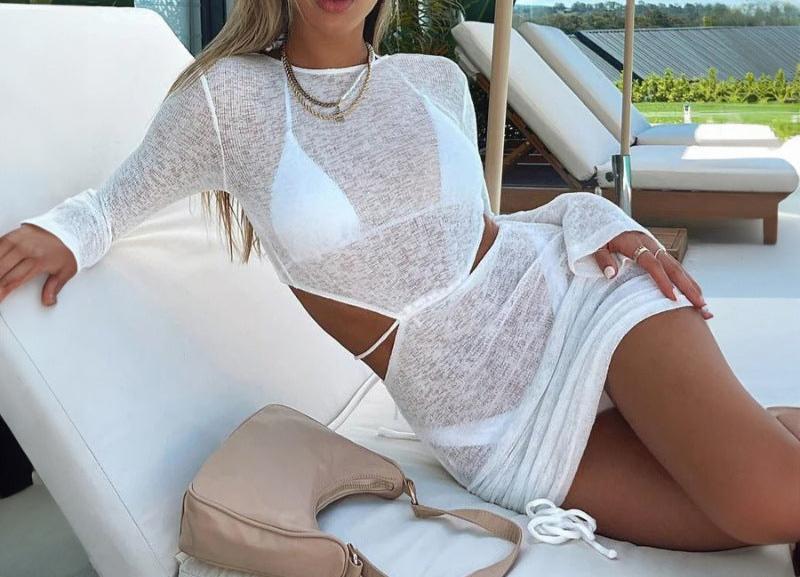 lovwvol frat outfits Summer New Women's Back Hollow Lace-up Flared Long Sleeve Dress Women