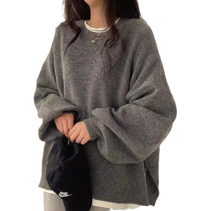 lovwvol fall fashion Chic Autumn and Winter French Style Lazy round Neck Side Slit Loose Casual All-Match Long Sleeve Warm Knitted Sweater